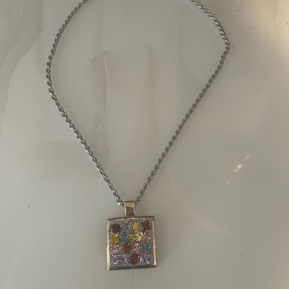 Beautiful Multicolored, Gemstone Square Pendant W… - image 3